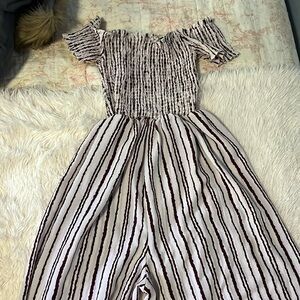 J for Justify - Wide Leg Off-The-Shoulder Rayon Striped Jumpsuit - L